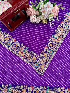 Premium Thread & Sequins Embroidery With Badhani Print Stylish Party Wear Saree With unstitched Blouse Piece - Product Image 6