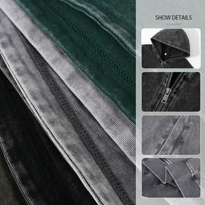 Cardigan à capuche unisexe en coton rétro, zippé, coupe-vent, couleur unie, délavé et vieilli, tendance printemps-automne - Product Image 2