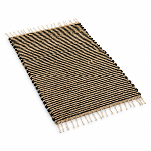 Black Beige Striped Modern Eco-Friendly Jute Area <b>Rug</b> <b>Flat</b> Pile Handmade Woven Carpet Tassel Edges for Bathroom Bedroom Hallway - Product Image 1