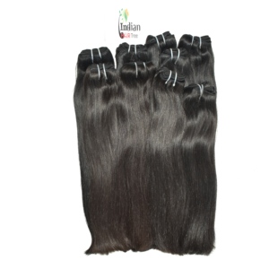 Extensions de cheveux humains vierges indiens Remy 100% alignés sur les cuticules, coupe droite, couleur noire, 10-36 pouces, lisses et soyeux - Product Image 1
