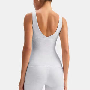 Women's Breathable Summer Knitted Tank <b>Top</b> V-Neck Spaghetti Strap Solid Color Polyester Casual Regular Length Custom Logo - Product Image 2