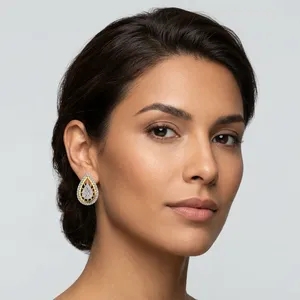 Flowing Elongated Three Prong Pear Cut Solitaire Lab Grown Diamond <b>Studs</b> 14K Gold Luxury <b>Fine</b> Jewelry Wholesale Supplier <b>Earring</b> - Product Image 5