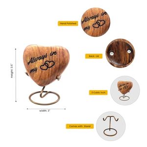 Urna Decorativa de Madera en Forma de Corazón para Guardar Cenizas, Recuerdo Funerario, con Acabado Pulido y Elegante - Product Image 2