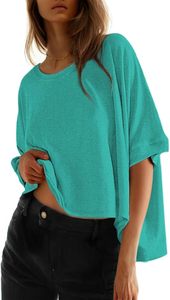 เสื้อครอปโอเวอร์ไซส์ทรงหลวม แขนสั้น คอโอ ผ้าถัก สีพื้น สำหรับผู้หญิง ใส่ได้ทุกฤดู - Product Image 6