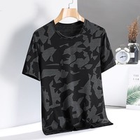 T-shirt de sport d'été pour homme, grande taille, en tricot uni, spandex/polyester, camouflage, manches courtes, respirant et léger, OEM