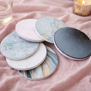 Sous-verres ronds en céramique écologiques CALA au design abstrait avec support en liège - Product Image 2