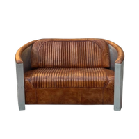 Vintage Aviator Leder-Loveseat Sofa Holzrahmen Luftfahrt-Inspiriertes Industrielles Lounge-Sofa Umweltfreundliches L-förmiges Modernes Wohnzimmer-Sofa