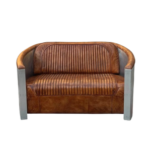 Sofá Loveseat de Cuero Estilo Aviador Vintage con Estructura de Aluminio, Sofá Lounge Industrial Inspirado en la Aviación para Sala de Estar Moderna - Product Image 1
