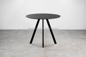 Minimalist Branched-Leg Metal Bistro <b>Table</b> – Modern Warm Tan <b>Round</b> Cafe <b>Table</b> with Tripod Base for <b>Outdoor</b> Lounges & Coffee Shop - Product Image 3