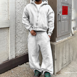 Ensemble de survêtement polaire oversize premium pour homme, épais 500 GSM, avec sweat à capuche zippé et pantalon de jogging large, deux pièces, streetwear d'hiver - Product Image 3