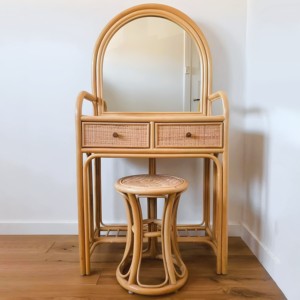 Vietnam Manufacturer Rattan Make up <b>Dressing</b> <b>Vanity</b> <b>Mirrored</b> <b>Table</b> with Stool Chair for Bedroom Decoration Furniture - Product Image 2