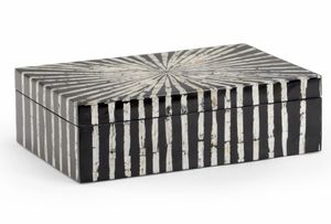 Rectangular Wooden Storage Box with Black and White Striped Lacquer Finish Minimalist Design for Living Room Organization - Product Image 4