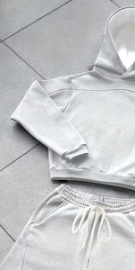 Men's Solid Color Long Sleeve Hooded Sweatshirt & Sweatpants Set 2pcs Light Gray Casual Loose Fit 100% Cotton Quick Dry - Product Image 5