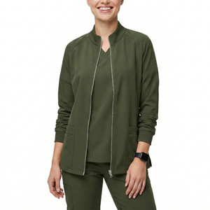 Blouse médicale personnalisable à fermeture éclair intégrale, sans col, manches longues, prix de gros, directement de l'usine - Product Image 1