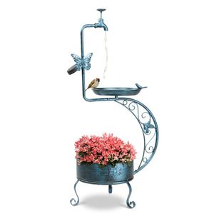 36-Inch Vintage Metal Garden Bird Bath with Solar Lamp Flower Planter Pedestal Standing Bird Feeder for Outdoor Backyard Birding - Product Image 2