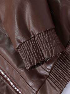 Fashion Long Sleeve Loose Fit PU Leather Coat Varsity Biker <b>pilot</b> <b>Jacket</b> for Men Leather - Product Image 4