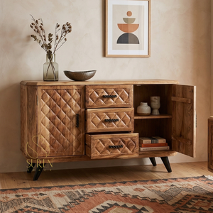 Mueble Consola de Salón Hecho a Mano con Cajones y Puertas Estilo Shaker de Madera Maciza con Acabado Natural Ecológico de Última Generación - Product Image 1