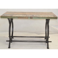 Table à manger pliable en fonte de style vintage moderne avec plateau en bois récupéré, style industriel, pour extérieur, restaurant, ferme, café, hôtel