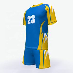 Ensemble de tenue de sport bleu et jaune personnalisé imprimé par sublimation pour adultes, été, séchage rapide, unisexe, short et t-shirt - Product Image 2