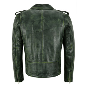 Chaqueta de Motociclista de Cuero Vacuno Encerado Verde para Hombre, Chaqueta de Motocicleta de Cuero Genuino, Fabricación al por Mayor OEM ODM Vintage - Product Image 2