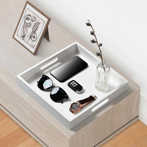 White Wooden Serving Tray With Handles <b>Square</b> Countertop Organizer Decorative Tray For <b>Kitchen</b> & Bathroom At Export Wholesaler - Product Image 5