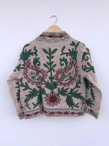Floral Suzani Embroidery Quilted Cotton <b>Jacket</b> | Winter Coat | <b>Hippie</b> Bohemian Outerwear | Unisex Gift | Stand Collar Pocket - Product Image 6