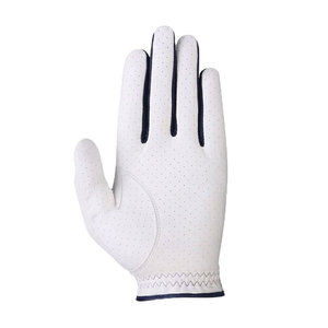 Gants de golf en cuir véritable de qualité supérieure, blancs avec accent turquoise, respirants, unisexes, fermeture à enfiler, prise en main douce, flexibles et durables - Product Image 5