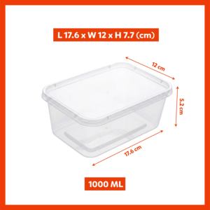 Freshness Seal 1000ml Reusable Waterproof BPA Free Food-To-Go Box Clear Injection-Molded Plastic <b>Container</b> Rectangular Carryout - Product Image 2
