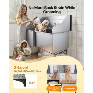 Vasca per toelettatura cani in acciaio inossidabile da 61 pollici con rampa antiscivolo, cassetto portaoggetti e rubinetto acqua calda/fredda - per esterni - Product Image 3