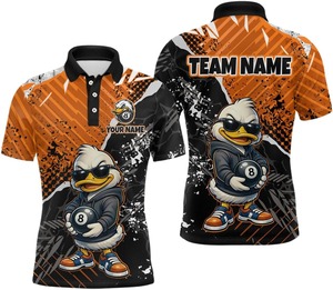 เสื้อโปโล Racoon 8 Ball Billiard แขนสั้นสำหรับผู้ชาย พิมพ์ลายดิจิทัล แห้งเร็ว สวมใส่สบาย ชุดกีฬาถักทอแบบลำลอง เสื้อทีม - Product Image 1