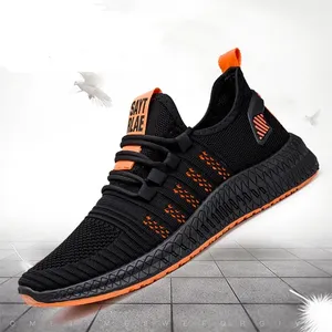 Chaussures de tennis et de marche de luxe pour hommes, noires et orange, en maille respirante, à lacets, avec semelle intermédiaire en cuir véritable et semelle extérieure en EVA, style camouflage - Product Image 2