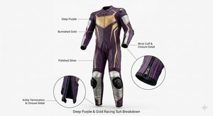 Traje de Motociclismo de Manga Larga para Hombre, Color Morado y Dorado, de PU Transpirable, para Todas las Estaciones - Product Image 4