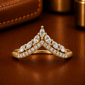 Chevron V Shaped Marquise Lab Grown Diamond Engagement <b>Rings</b> 14K 18K Yellow Gold Rhodium Plated 0.25 CTW Bridal Matching Wedding - Product Image 1
