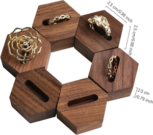 Ensemble de 6 supports à bagues en bois faits à la main pour bijouterie, maison, commode ou comptoir - Product Image 3