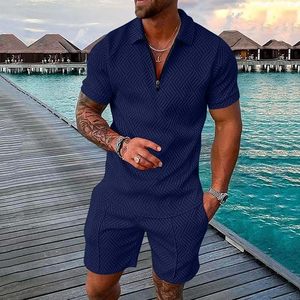 Conjunto de Polo Formal y Pantalones Cortos para Hombre, Color Rosa Sólido, Bordado, con Cierre de Cremallera, Secado Rápido, Tela No Tejida, para Verano - Product Image 4