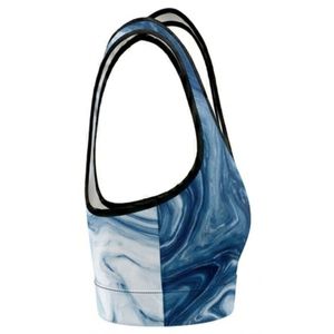 Women's Racerback Sports Bra Blue Marble Print Medium Support Comfortable Breathable Yoga <b>Top</b> <b>Mesh</b> Back Design Spandex Polyester - Product Image 4