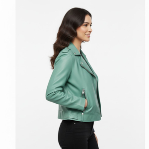 Made Biker Stylish Fashion Winter Casual Wear Knitted Printed Women <b>Sheep</b> <b>Skin</b> <b>Jacket</b> OEM Factory Supplier Wholesale Custom - Product Image 3