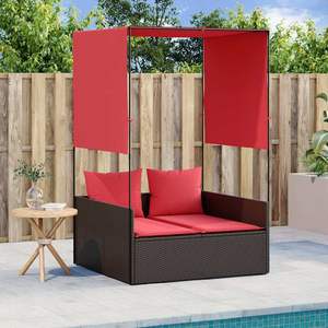 Chaise longue double de patio marron et rouge - Product Image 1