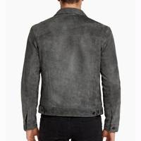 Veste en cuir véritable gris Caleb pour homme, imperméable, style motard, en daim, pour l'hiver - Streetwear - Veste style motard en cuir