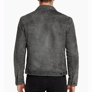 Caleb Mens <b>Grey</b> Genuine Leather <b>Waterproof</b> Winter Trucker Style Moto Suede <b>Jacket</b>-Streetwear - Trucker Style <b>Jacket</b> Leather - Product Image 3