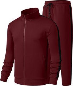 Conjunto Deportivo para Hombre Color Granate, Sudadera Casual con Cierre Frontal y Cuello Alto, Pantalones con Cordón, Ropa de Otoño - Product Image 1