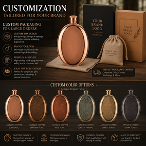 Petaca Ovalada de Cobre Hecha a Mano, Petaca Redonda de Bolsillo con Tapa de Rosca, Regalos Metálicos de Lujo para Hombres, Venta al por Mayor OEM Personalizada a Granel - Product Image 5