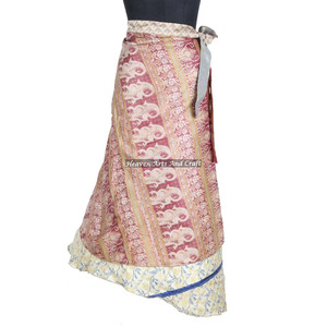 New Sari Silk Ethnic Wrap <b>Skirts</b> Reversible Long Silk Wrap <b>Skirt</b> Indian Long Silk Rapron for Girls Manufacturer Wholesaler - Product Image 2
