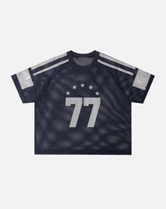 Camiseta de Fútbol Americano Unisex, de Malla, Manga Corta, Cuello Redondo, Transpirable, 100% Poliéster, con Número 77 Sublimado en la Parte Delantera, Bajo Costo - Product Image 1