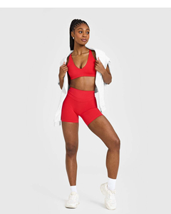 Shorts Deportivos Rojos Personalizados Muscle Mommy para Mujer, Cintura Alta, Compresivos, Transpirables - Product Image 4