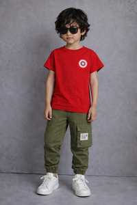 Vêtements pour enfants de marque, vêtements pour garçons, t-shirt à manches courtes en coton mélangé avec ensemble de jogging cargo - Product Image 6