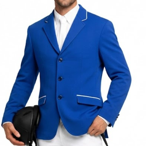 Veste d'équitation professionnelle bleu roi pour concours hippique avec passepoil blanc contrastant – Vente en gros - Product Image 3