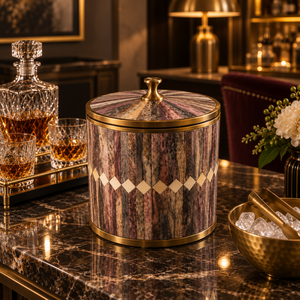 Luxury <b>Decorative</b> Ice Bucket Lid Gold Finish Marble Inlay Stainless Steel Eco-Friendly Washable Anti-Slip Barware Home Hotel - Product Image 3