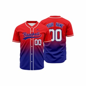 เสื้อซอฟต์บอลแบบกำหนดเอง เสื้อเบสบอลสีแดงน้ำเงินไล่เฉดสี ระบายเหงื่อได้ดี สำหรับผู้ใหญ่ แขนสั้น ติดกระดุมด้านหน้า - Product Image 4