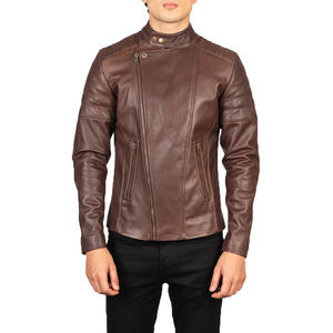 Chaqueta de Cuero Marrón para Hombre, Estilo Motero, Corte Ajustado, Chaqueta de Motocicleta de Cuero Genuino, Chaqueta de Moda para Invierno, Fabricante Personalizado - Product Image 4